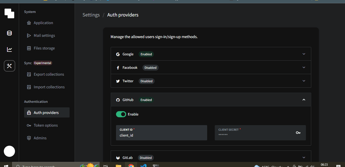 enabling GitHub OAUTH