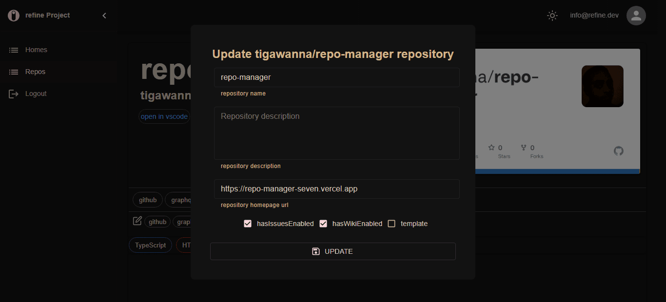 reopo manager update repo